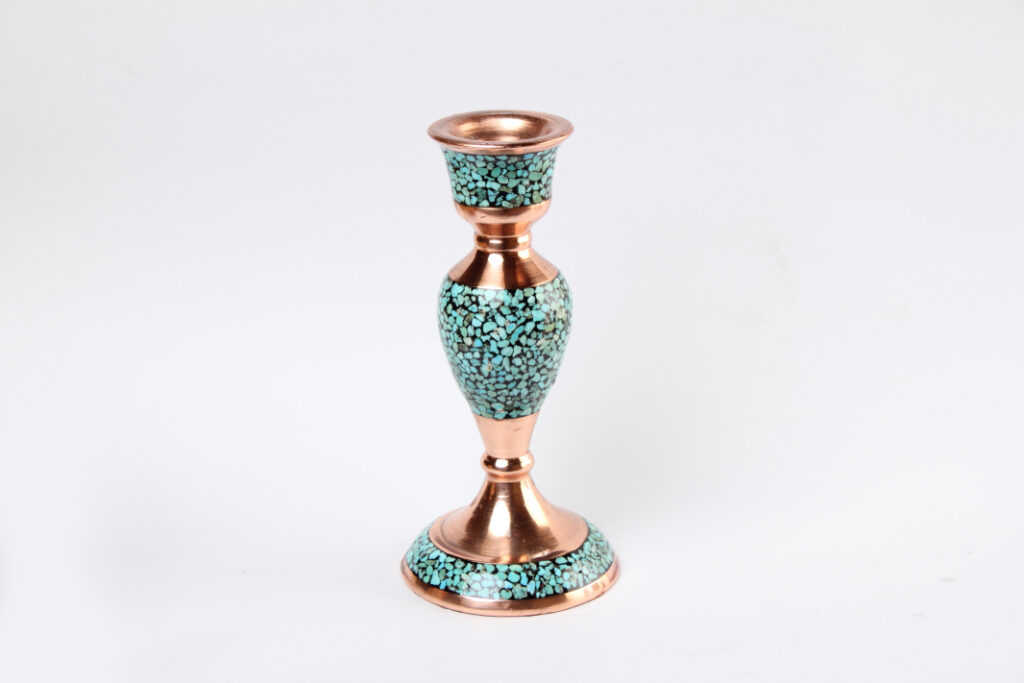 TURQUOISE STONE & COPPER CANDLE HOLDER
