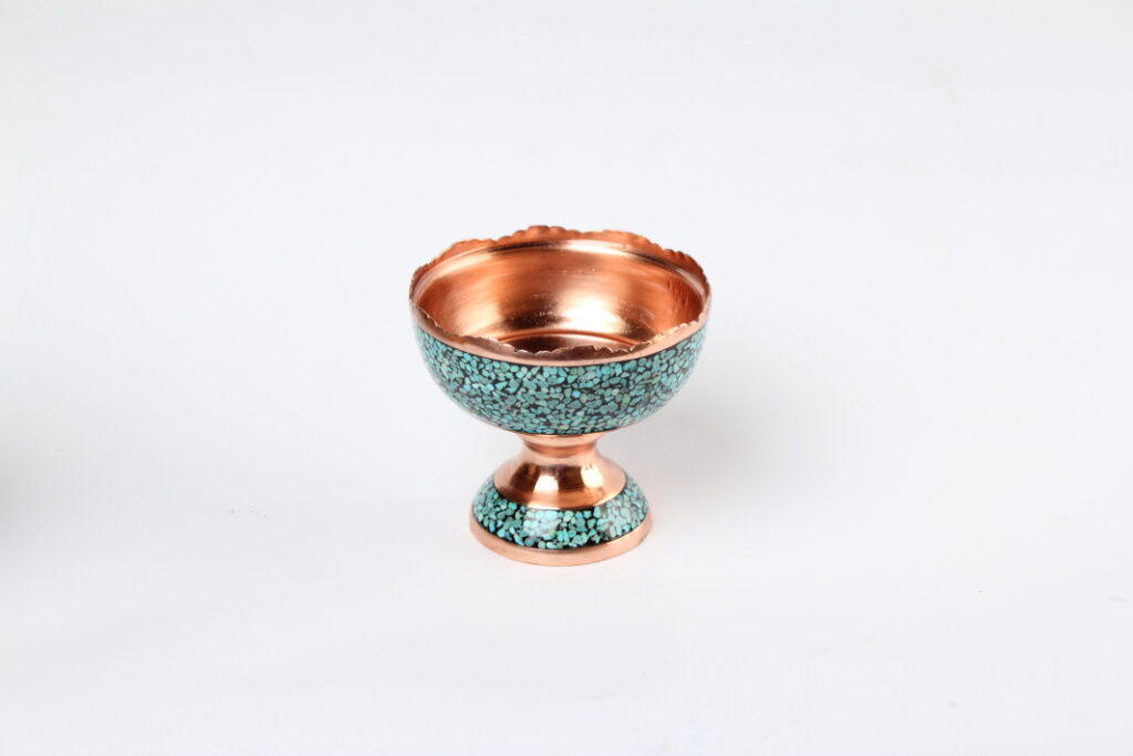 TURQUOISE STONE & COPPER PEDESTAL CANDY/NUTS BOWL DISH