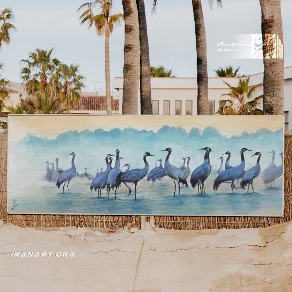 تابلو نقاشی آبرنگ پرنده های مهاجر