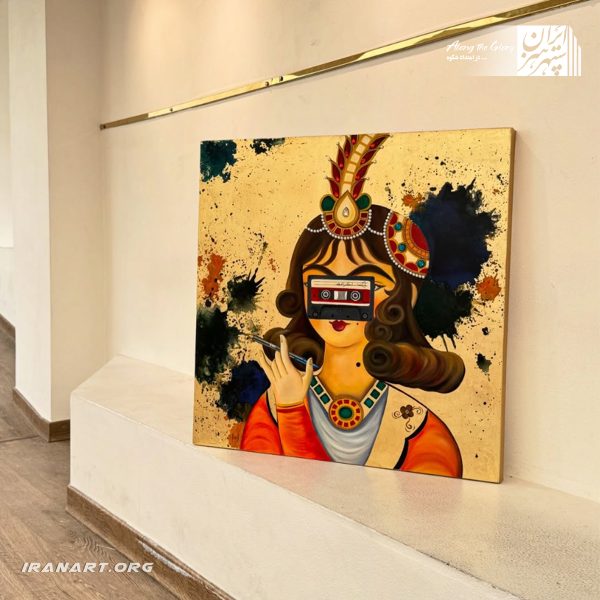 تابلو نقاشی رنگ روغن کار شده با ورق طلا قاجار