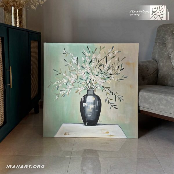 تابلو رنگ روغن گلدان گل