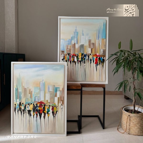ست دوتایی تابلو نقاشی فضای شهر