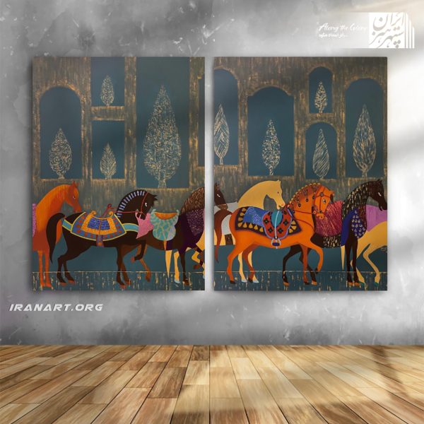 تابلو رنگ روغن اسب های هرمس