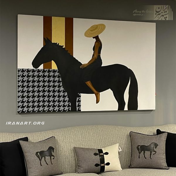 تابلو نقاشی مینیمال رنگ روغن دختر و اسب